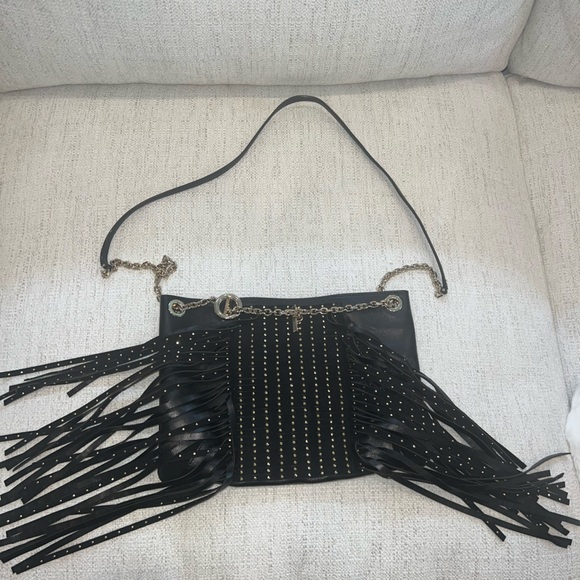 Jimmy Choo Chain Alexia Fringe Black Lambskin Leather Cross Body Bag - Picture 3 of 6